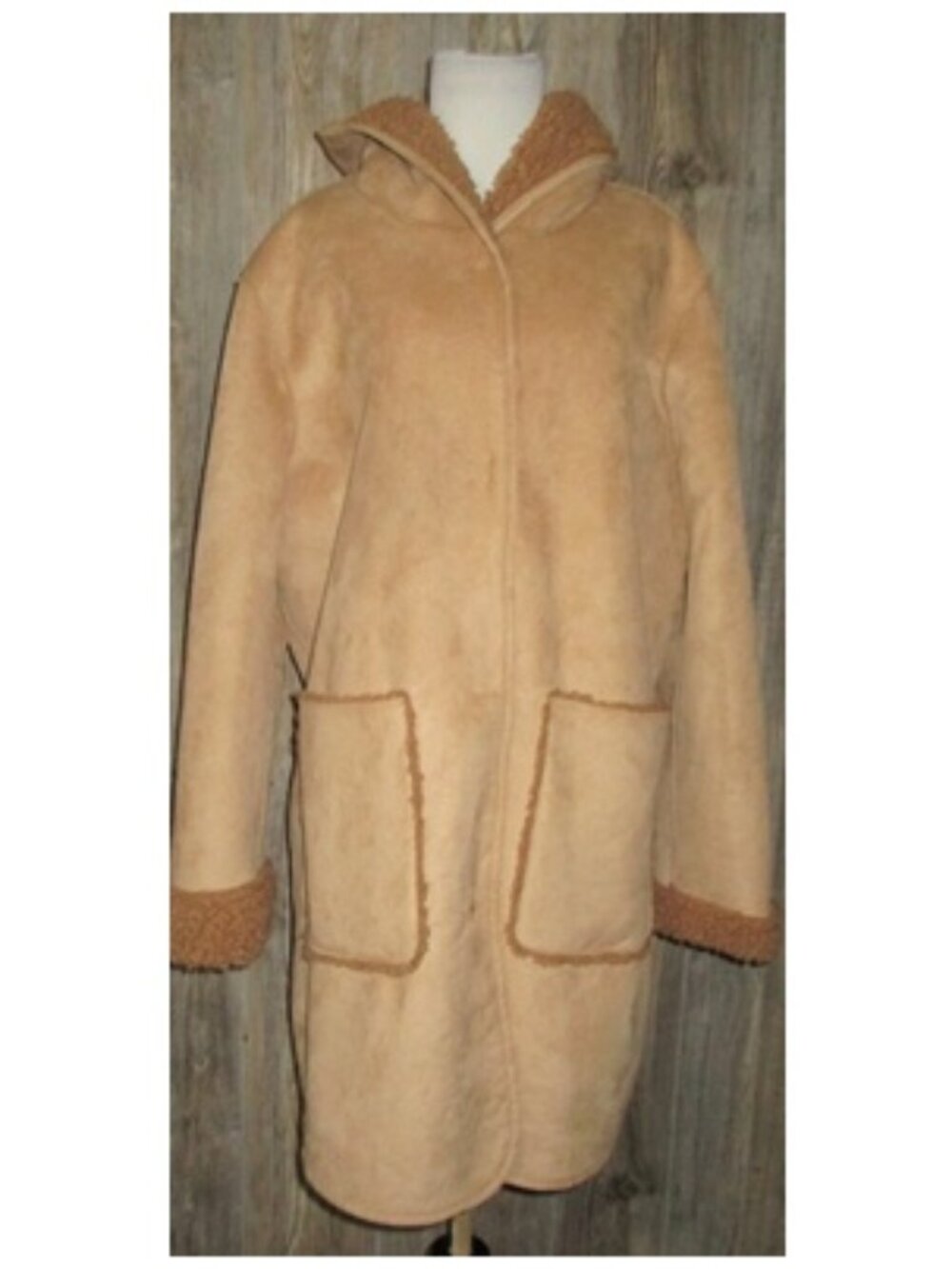 a.n.a. A New Approach Womens Suede Coat Beige XXL Faux Fur Lined Comfy & Warm